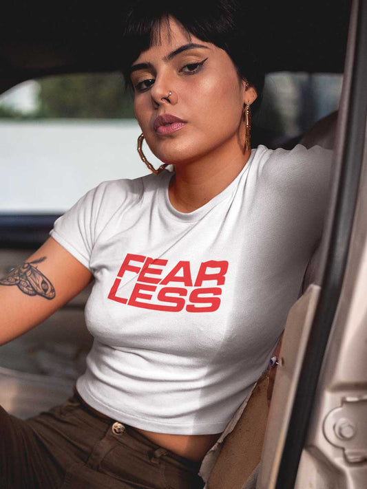 Fearless - Red on White - Cotton Crop Top