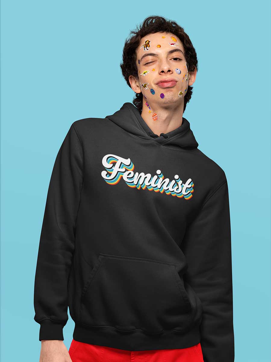 Feminist Retro - Black Cotton Hoodie