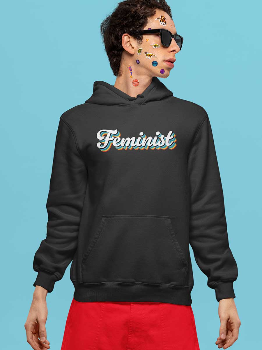 Feminist Retro - Black Cotton Hoodie