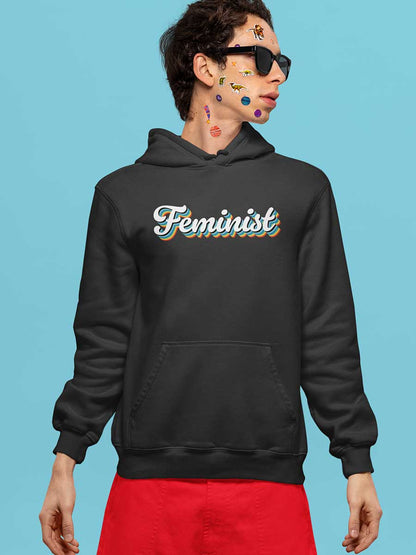 Feminist Retro - Black Cotton Hoodie