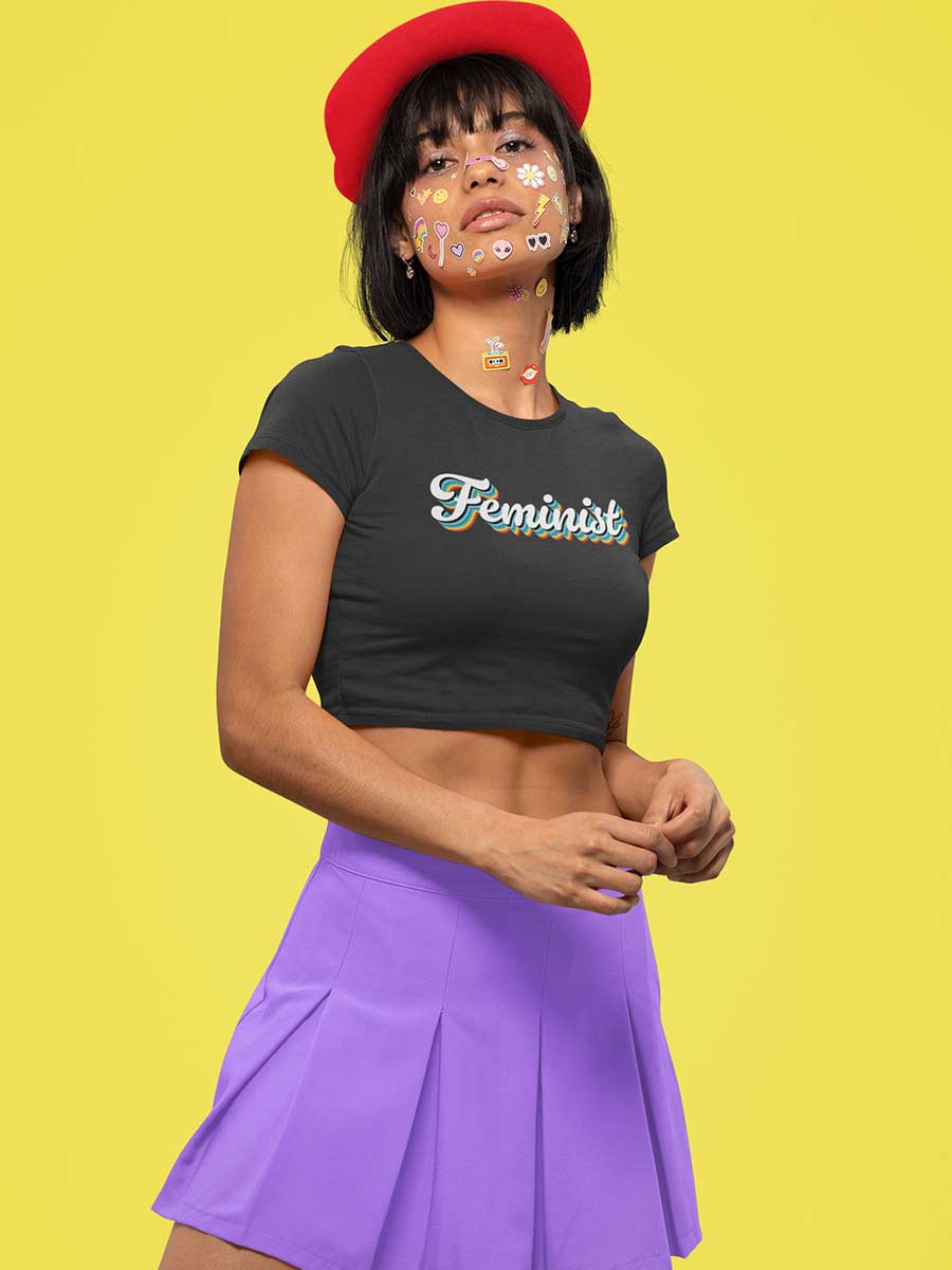 Feminist Retro - Black Cotton Crop Top