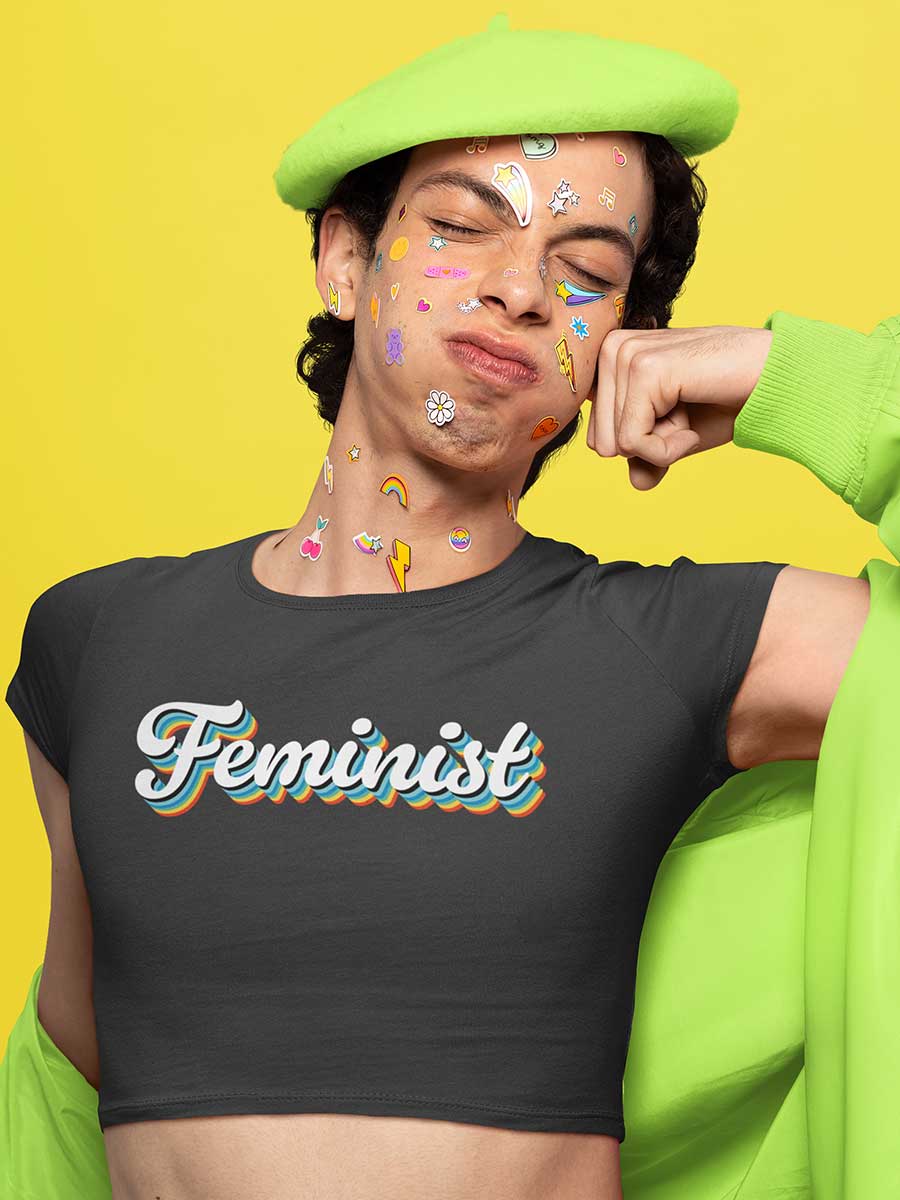 Feminist Retro - Black Cotton Crop Top