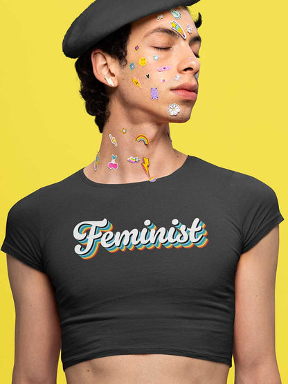 Feminist Retro - Black Cotton Crop Top