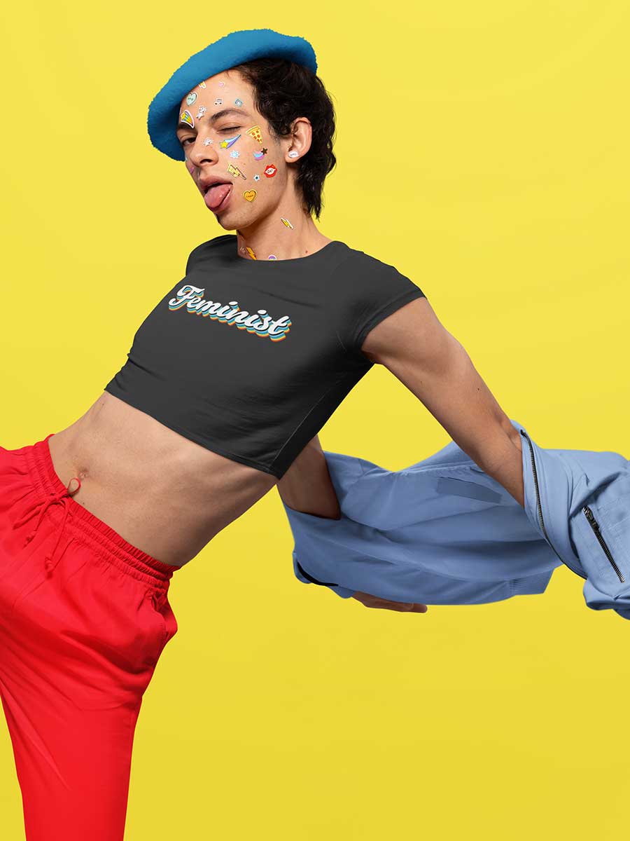 Feminist Retro - Black Cotton Crop Top