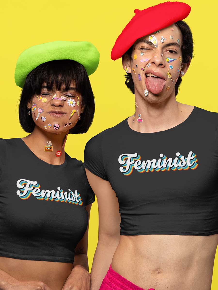 Feminist Retro - Black Cotton Crop Top