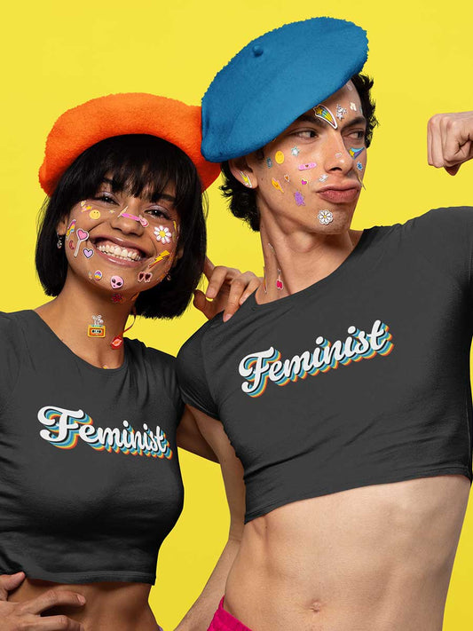 Feminist Retro - Black Cotton Crop Top