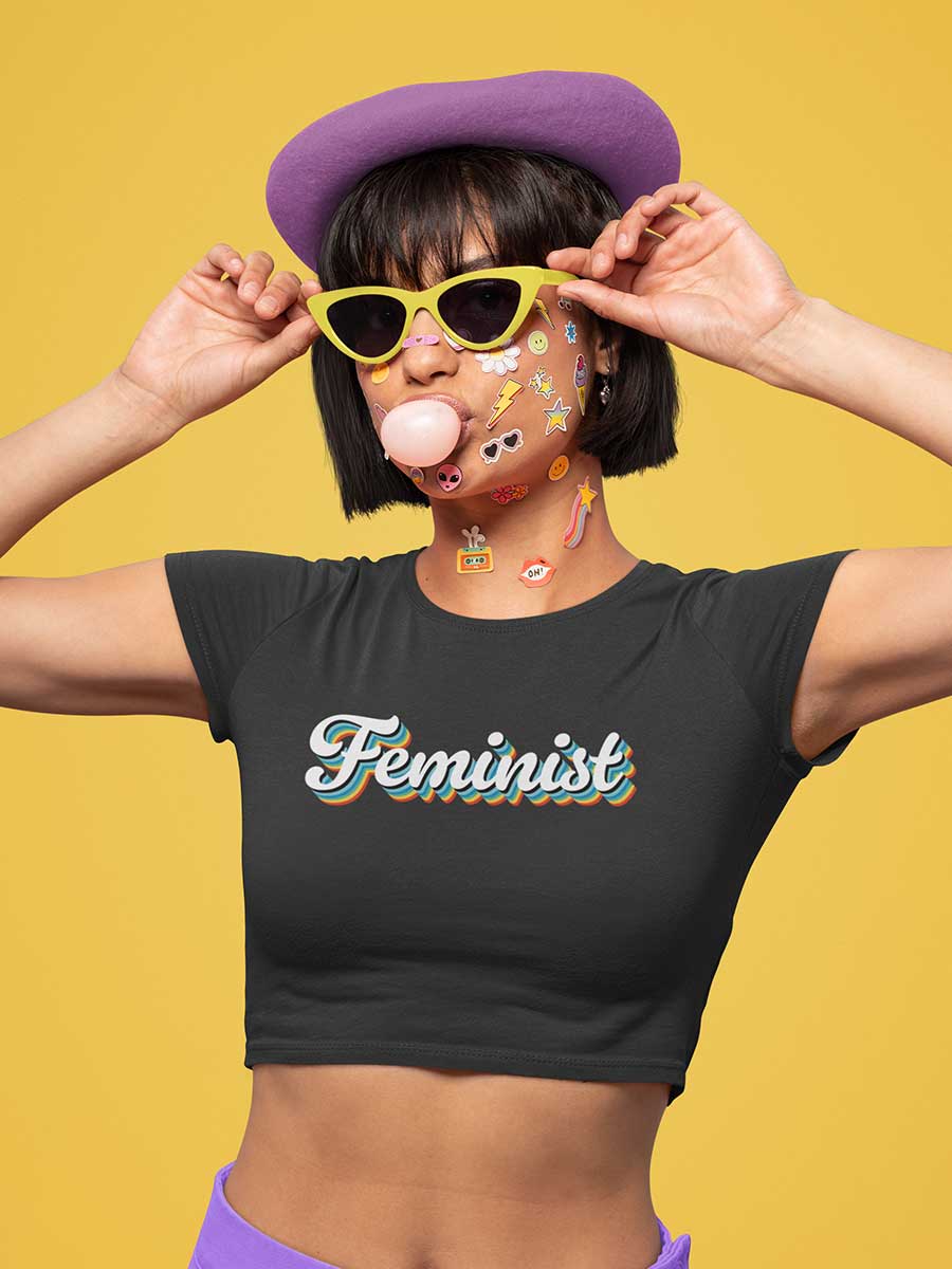 Feminist Retro - Black Cotton Crop Top