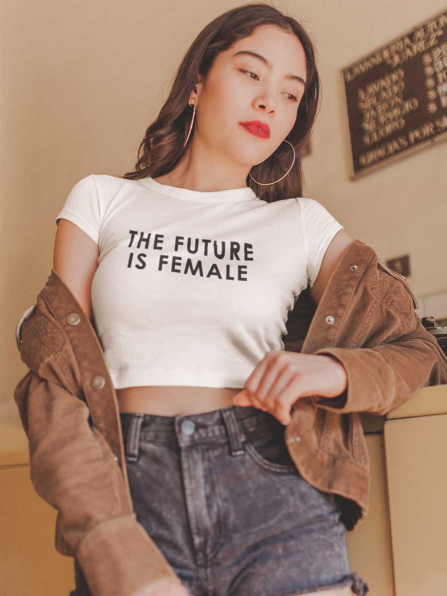 The Future is Female - White Cotton Crop Top