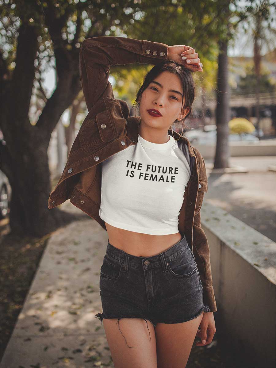 The Future is Female - White Cotton Crop Top