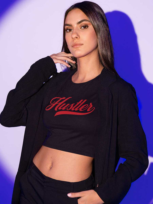 Hustler - Black Cotton Crop Top