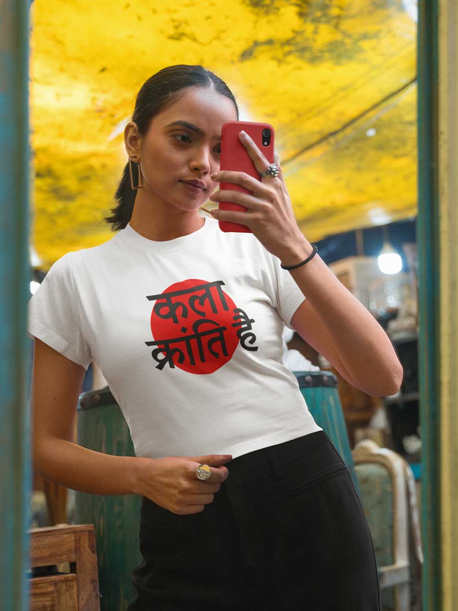 Kala Kranti Hai - White Cotton Crop Top