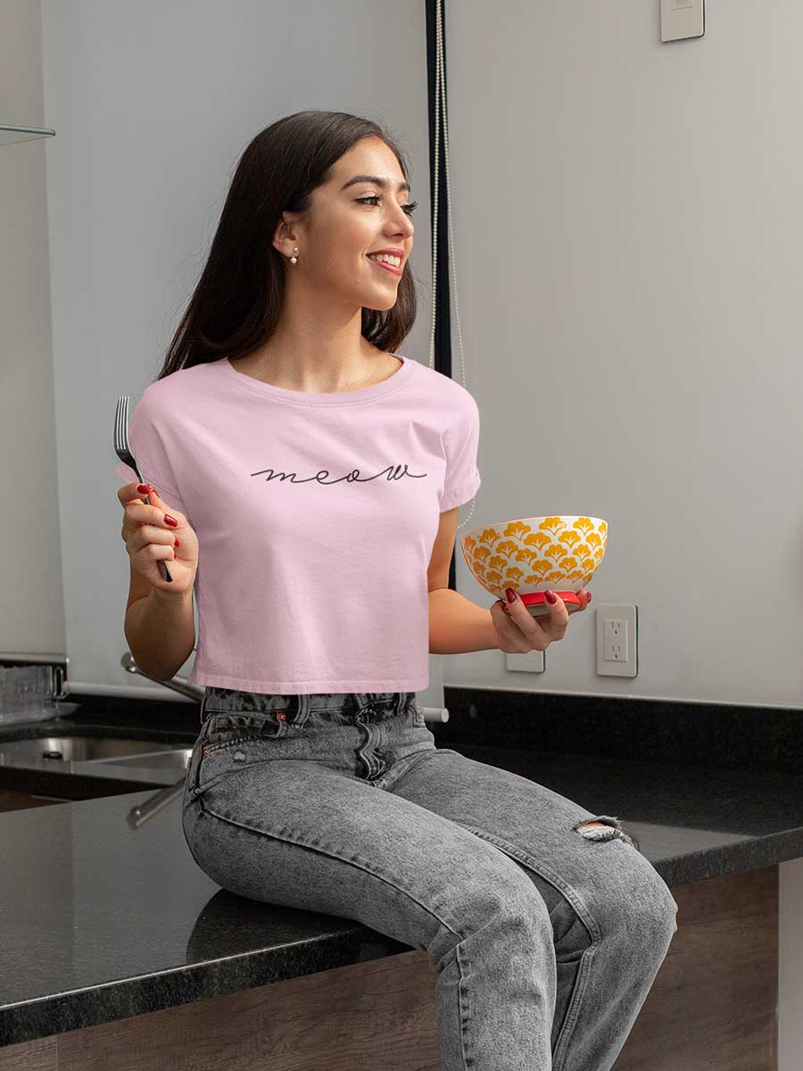 Meow - Light Pink Cotton Crop Top