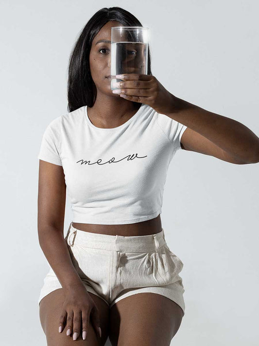 Meow - White Cotton Crop Top