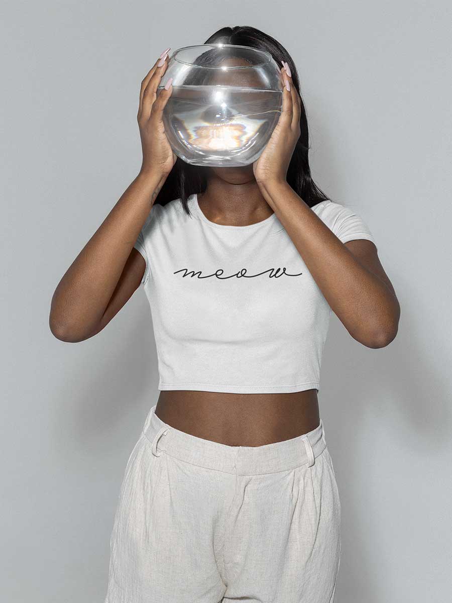Meow - White Cotton Crop Top