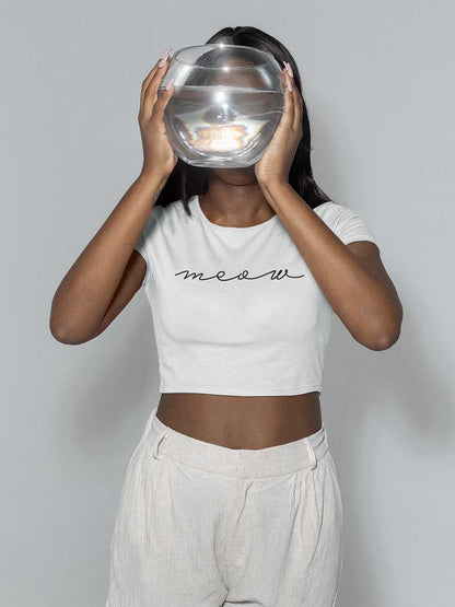 Meow - White Cotton Crop Top