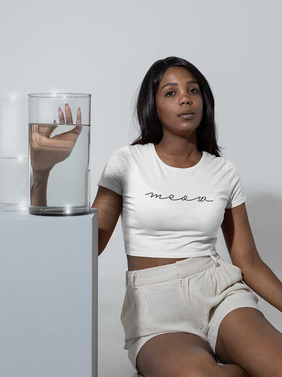 Meow - White Cotton Crop Top