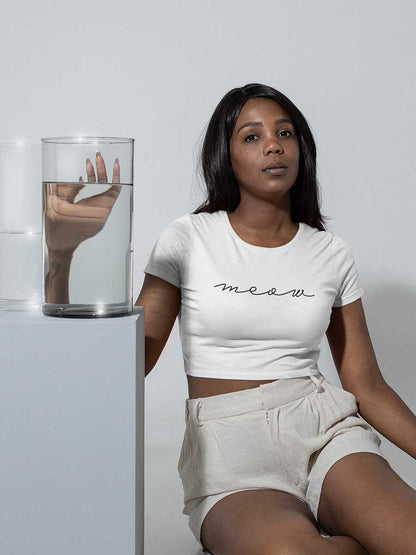 Meow - White Cotton Crop Top